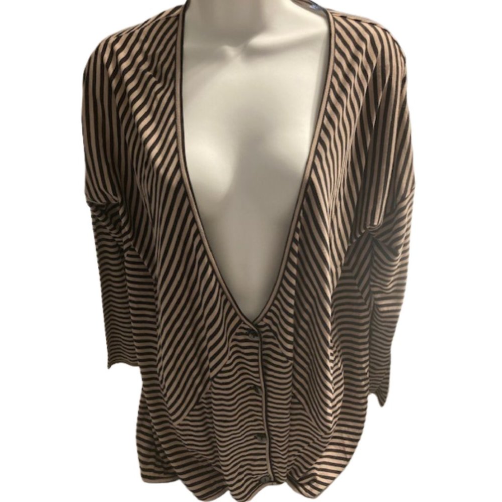 Long Sleeve Plunge V-Neck Stripe Cardigan